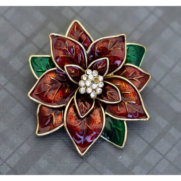 Vintage Gorgeous Poinsettia Brooch, G38 - Picture 1 of 2
